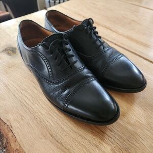 Mezlan Florence Cap Toe Black Leather‎ & Deerskin Oxford Dress Shoes Men Sz 8.5M